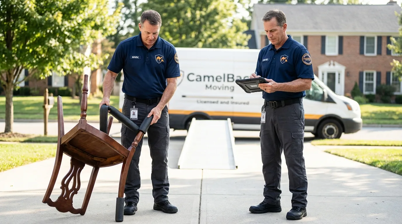 Movers inspecting furniture for damage prevention before loading in Hohenwald, TN