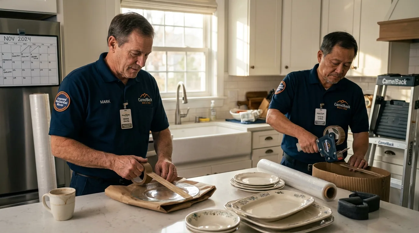 Professional crew packing kitchen dishware in Hohenwald, TN